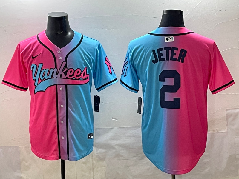 Men's New York Yankees Derek Jeter #2 Pink/Blue Jersey
